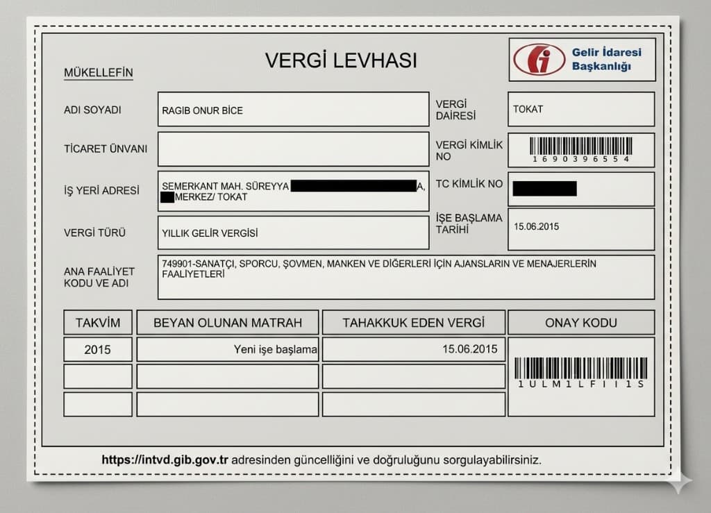 Bice Menajerlik vergi levhası - Gelir İdaresi Başkanlığı onaylı